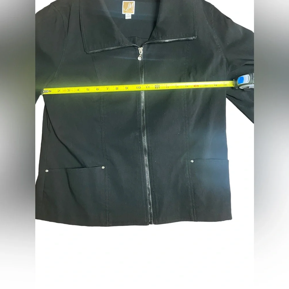 JM COLLECTION BLACK ZIP UP COLLARED JACKET POCKETS STRETCHY SIZE 14 - Picture 8 of 8